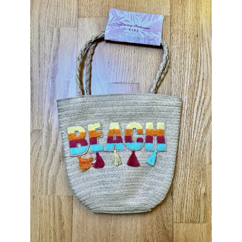 Tommy Bahama Kids Straw Woven Purse Beach Lined Tote Bag With Tassels OS